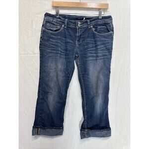 Vigoss Cuffed Capri Jeans Women’s Size 9 Blue Dark Wash Stretch Denim